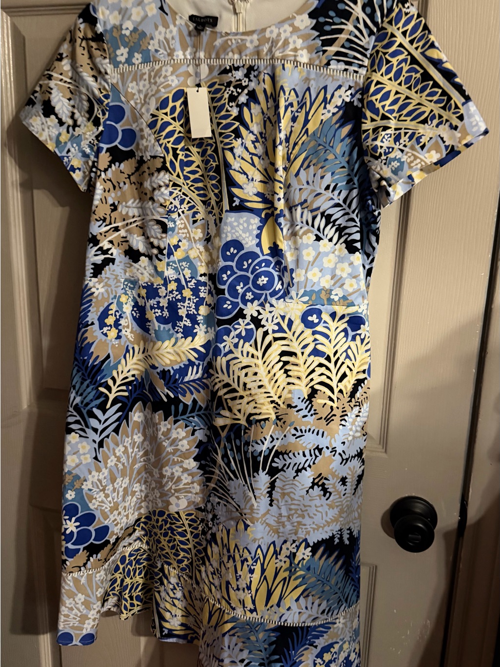 Talbots Navy, Yellow & Light Blue Floral Short-Sleeve Shift Dress